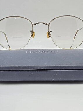 Flexon 123 Antique Gold Tortoise Semi Rimless Eyeglasses Frame w/ Case 48-16-122
